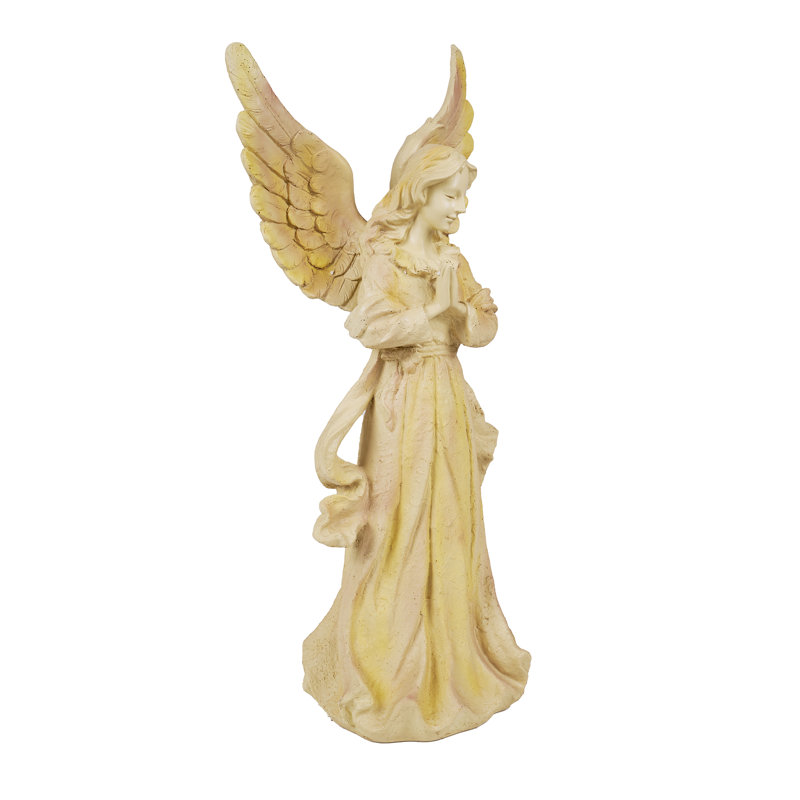 27" Beige Resin Standing Angel with Wings Up Statue