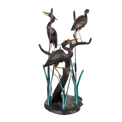Sculpture de fontaine bronze Three Herons in Grass