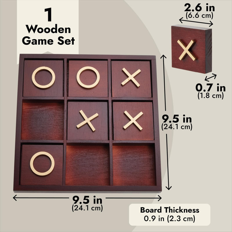 Cherry Red and Gold Wooden Tic Tac Toe Game