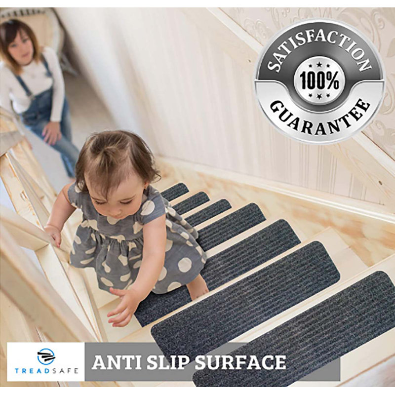 Tapis d'escalier pour marches intérieures en bois, gris