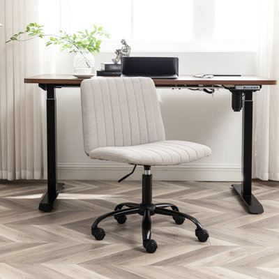 Fabric Swivel Office Chair - Stylish Work With 360 Swivel, Thick Foam Seat, Metal Frame, Blue, Height Adjustable Comfortable Seating Soft Upholstery, Rotation, Stable Base, Beige,