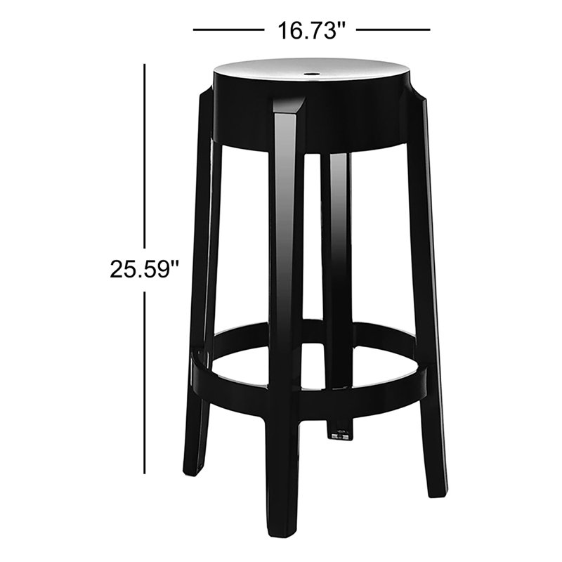 Charles Outdoor Bar Stool, Glossy Black, 25.59"