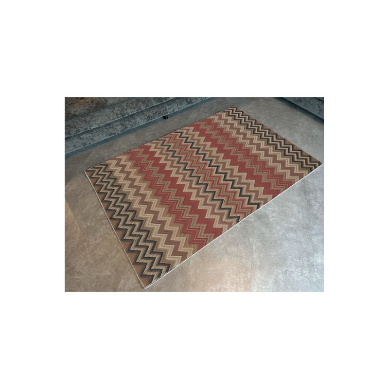 Dark Themed Multi Colored Zigzag Geometric Patterned Modern Decorative Rug Machine Washable, Runner 3'3" x 6'7" 