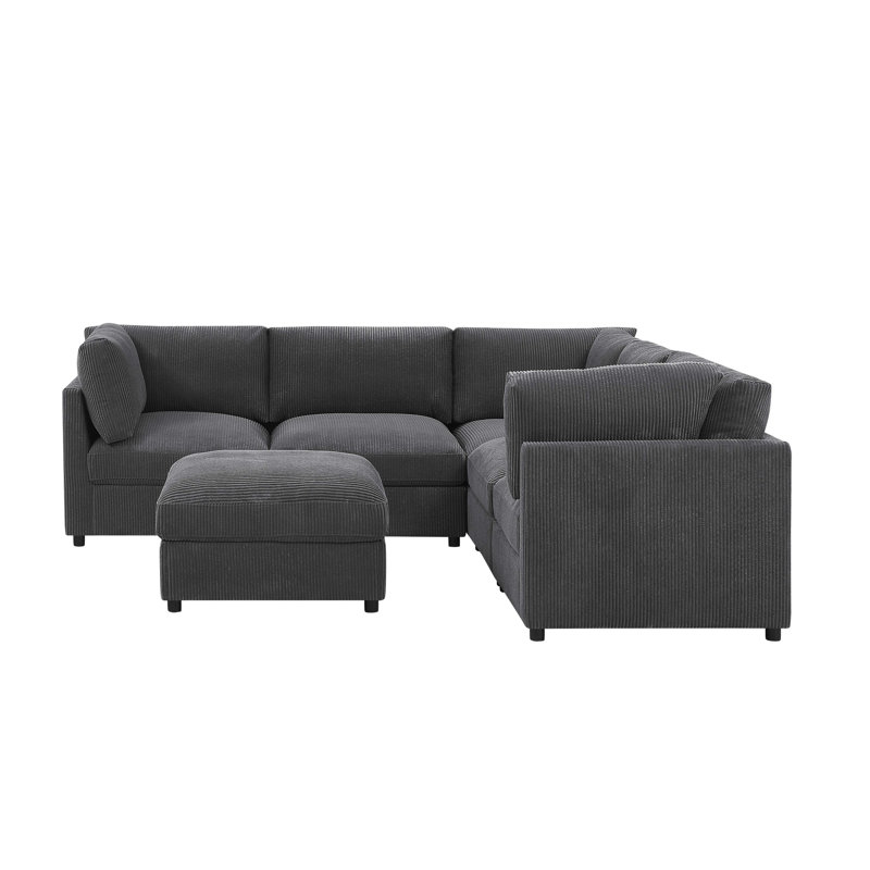 Canapé modulaire en velours côtelé Ghamnti, Velours côtelé gris foncé