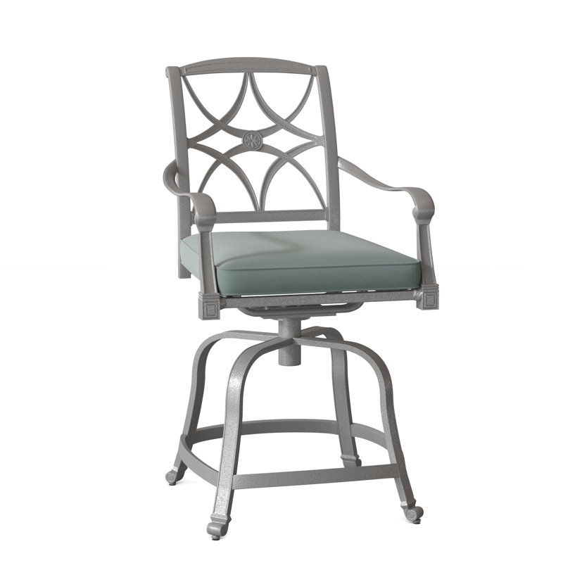 Wiltshire Outdoor Swivel Bar Stool, Denver Scarlett Sunbrella®, Pewter, 26.5"