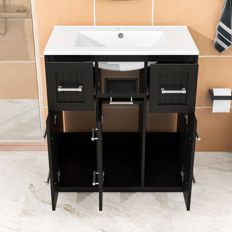 Armoire de meuble-lavabo moderne - rangement polyvalent avec compartiments, tiroir basculant, Noir