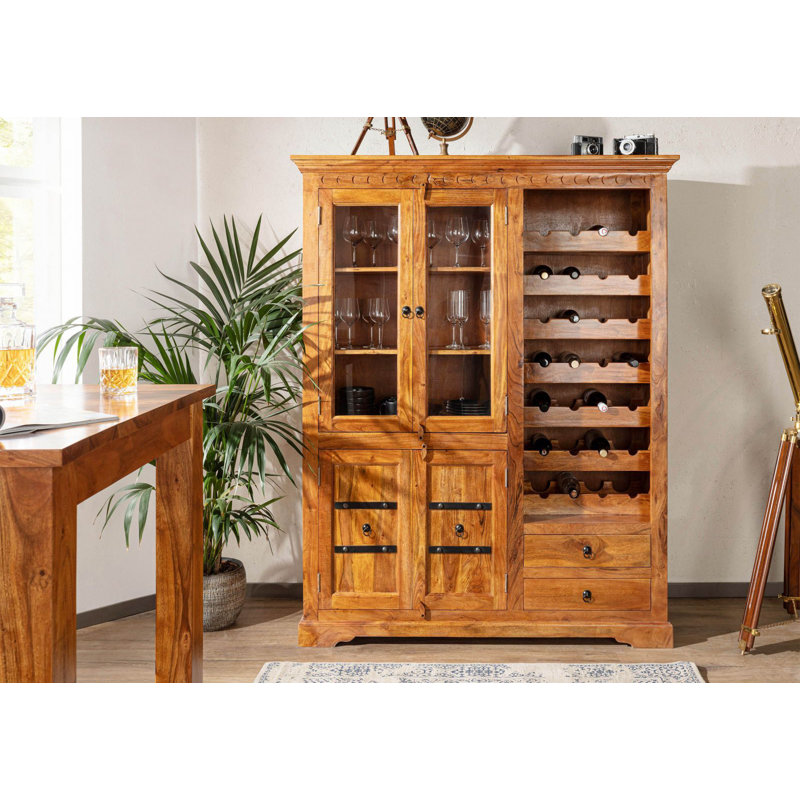 Oxford 28 - Bottle Solid Wood Wine Bottle & Glass Rack, Honey
