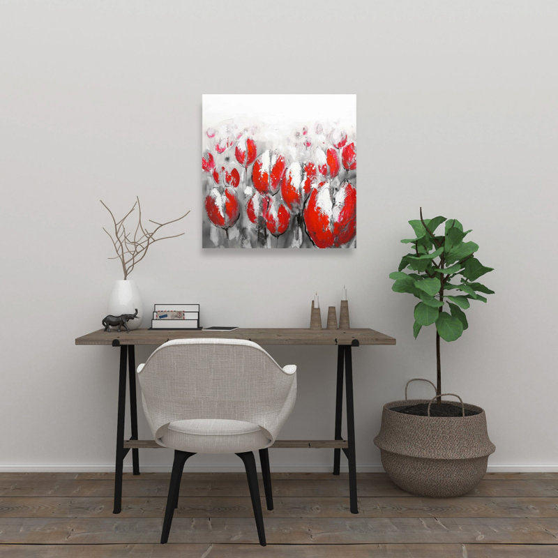 Abstract Red Tulips Canvas - White Botanical Bedroom Decor