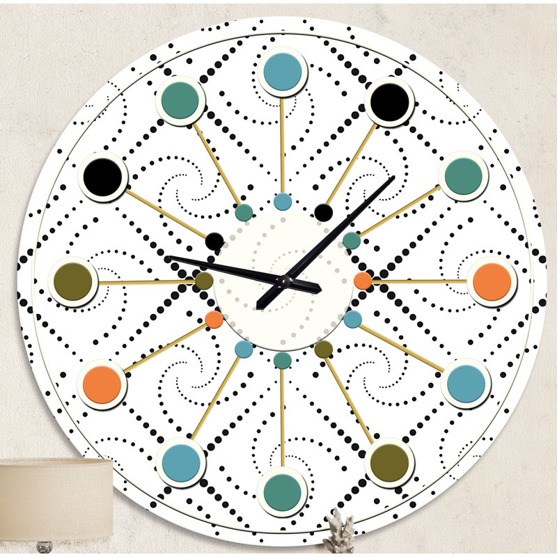 Retro Geometrical Abstract Minimal Pattern III - Mid-Century Modern wall clock, Medium