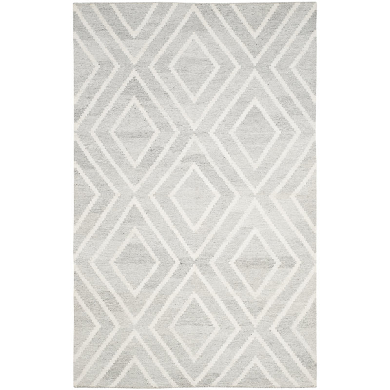 Whittlesey Hand Woven Viscose/Wool Geometric Rug in Gray/Ivory, Rectangle 5' x 8'