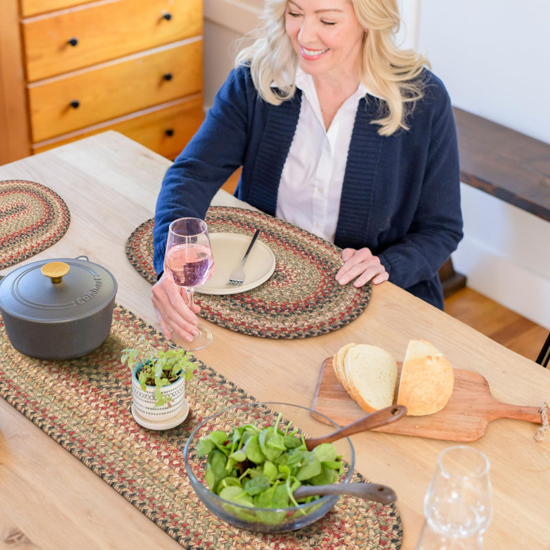 Premium Jute Braided Indoor Table Runners, Size 11"x36", Kingston, 11" x 36" Oval, Geometric/Striped