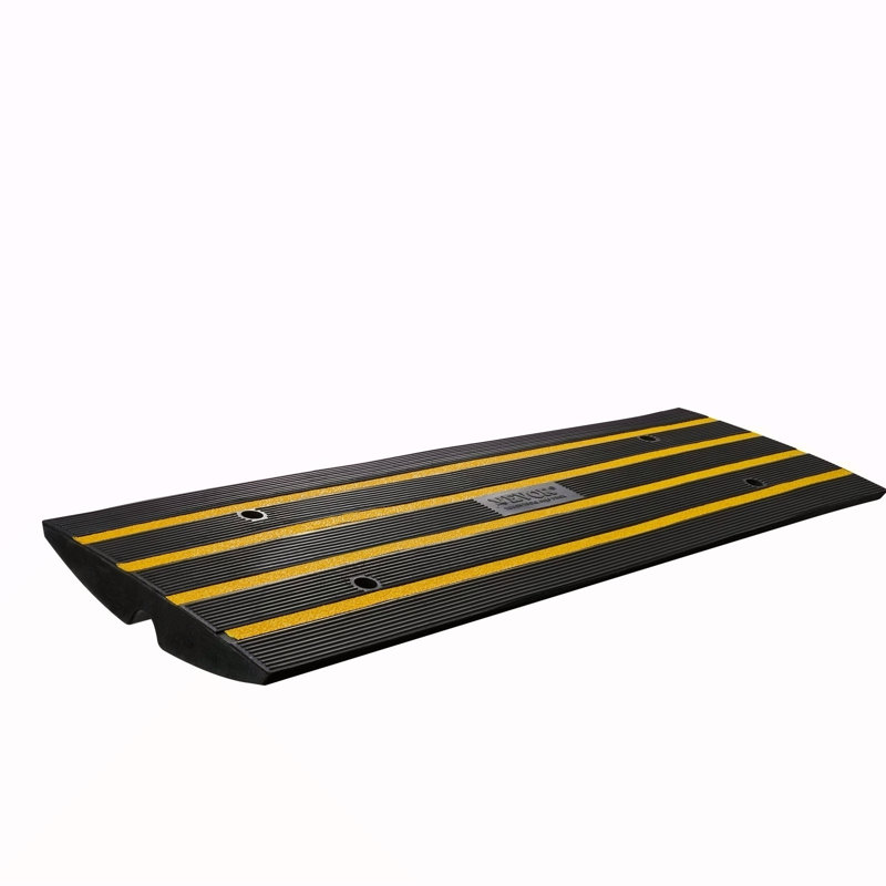 Rubber Curb Ramp For Driveway 1 Pack, 15T Heavy Duty Sidewalk Curb Ramp, 2.6" Rise Height Cable Cover Curbside Bridge Ramp For Garage For Low Cars, Wheelchairs