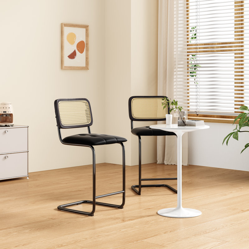 Baur Upholstered Counter Stool with Metal Frame, Black, Black, Counter Stool (26" Seat Height)