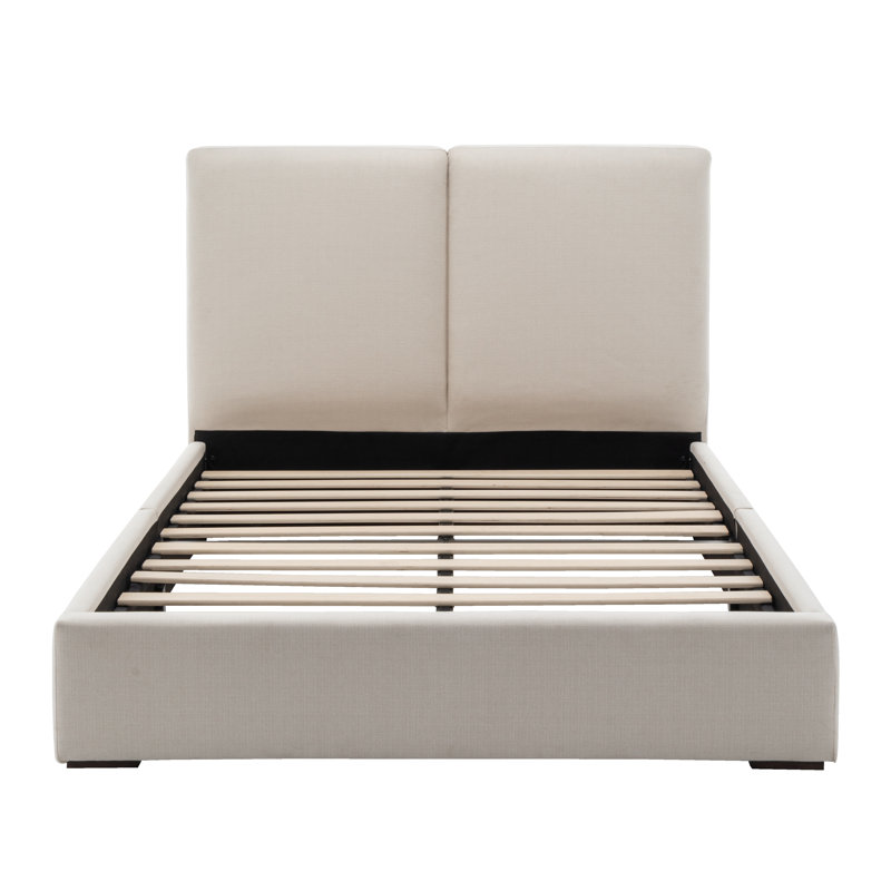 Lit tapissier - Grand lit - Tissu de performance naturel avec polyester recyclé, Beige
