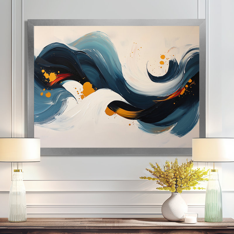 Omor - Abstract Large Wall Art, H 24 po x l 32 po, Cadre simple, Argent argent