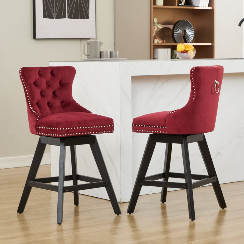 Swivel Velvet Bar Stools Set Of 2，Counter Height Bar Stools With Backs And Wood Legs Home Bar Kitchen Island Pub Restaurant For Home Bar Kitchen Island Pub Restaurant