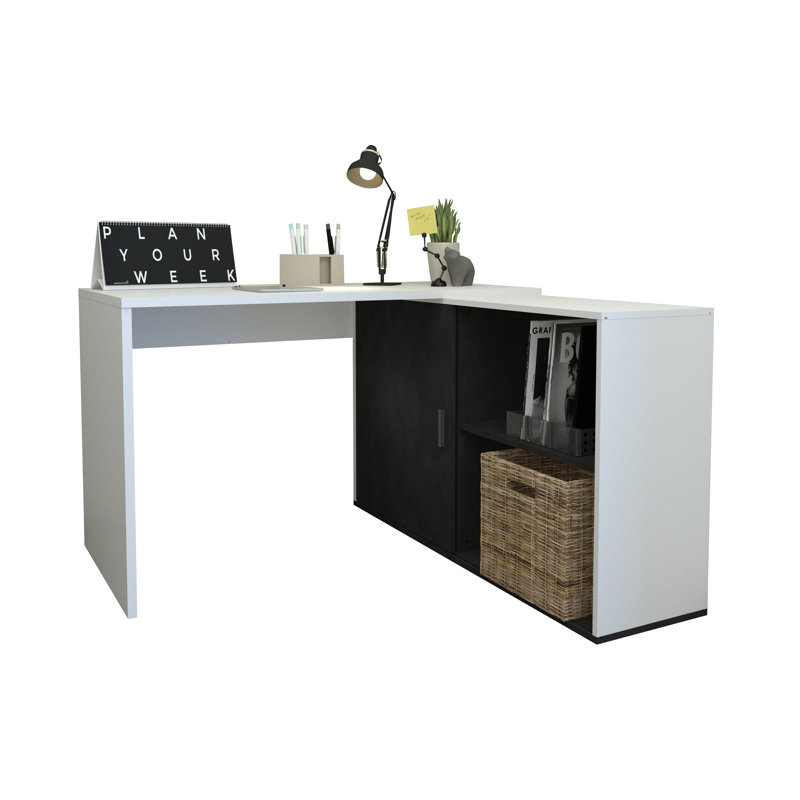 Sambour L-Shaped Writing Desk, White/Black