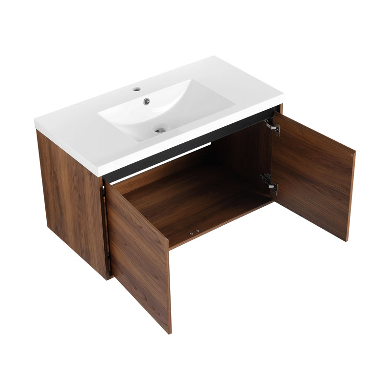 Meuble-lavabo autoportant avec lavabo en résine, armoire de rangement avec portes à fermeture douce (ensemble KD)