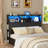 Queen Headboard, 62" Bookcase Headboard with Charging Station & LED Lights, Side Storage