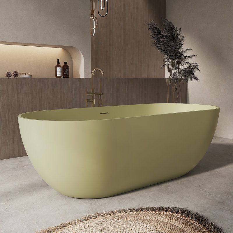 Baignoire autoportante de 175 cm (69 po) en surface solide, baignoire moderne en résine de pierre avec bonde escamotable et trop-plein