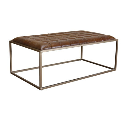 48" Gold And Brown Leather Rectangular Coffee Table