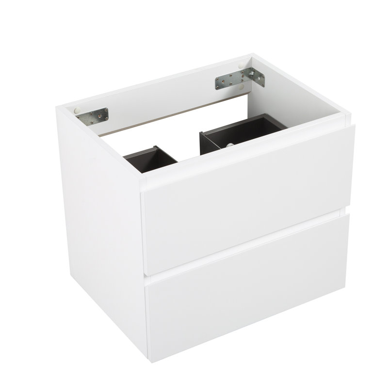 Meuble-lavabo mural SANS lavabo, couleur blanche, avec deux tiroirs, pré-assemblé, Blanc, 24"