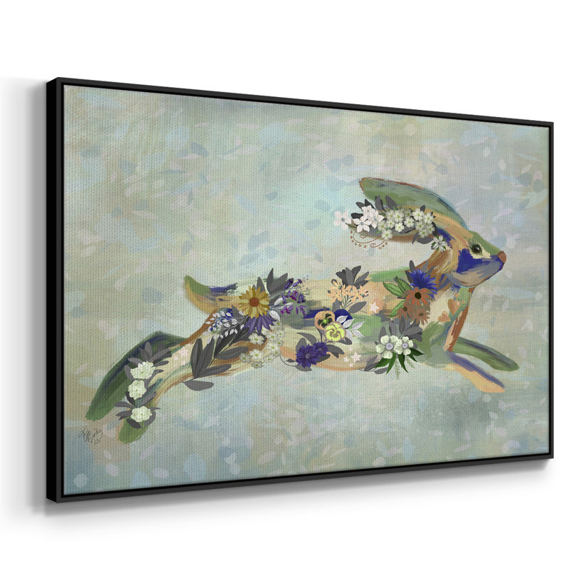 Fantastic Florals Hare, Running - Reproduction sur toile flottante, H 27 po x l 41 po x P 2 po, Noir