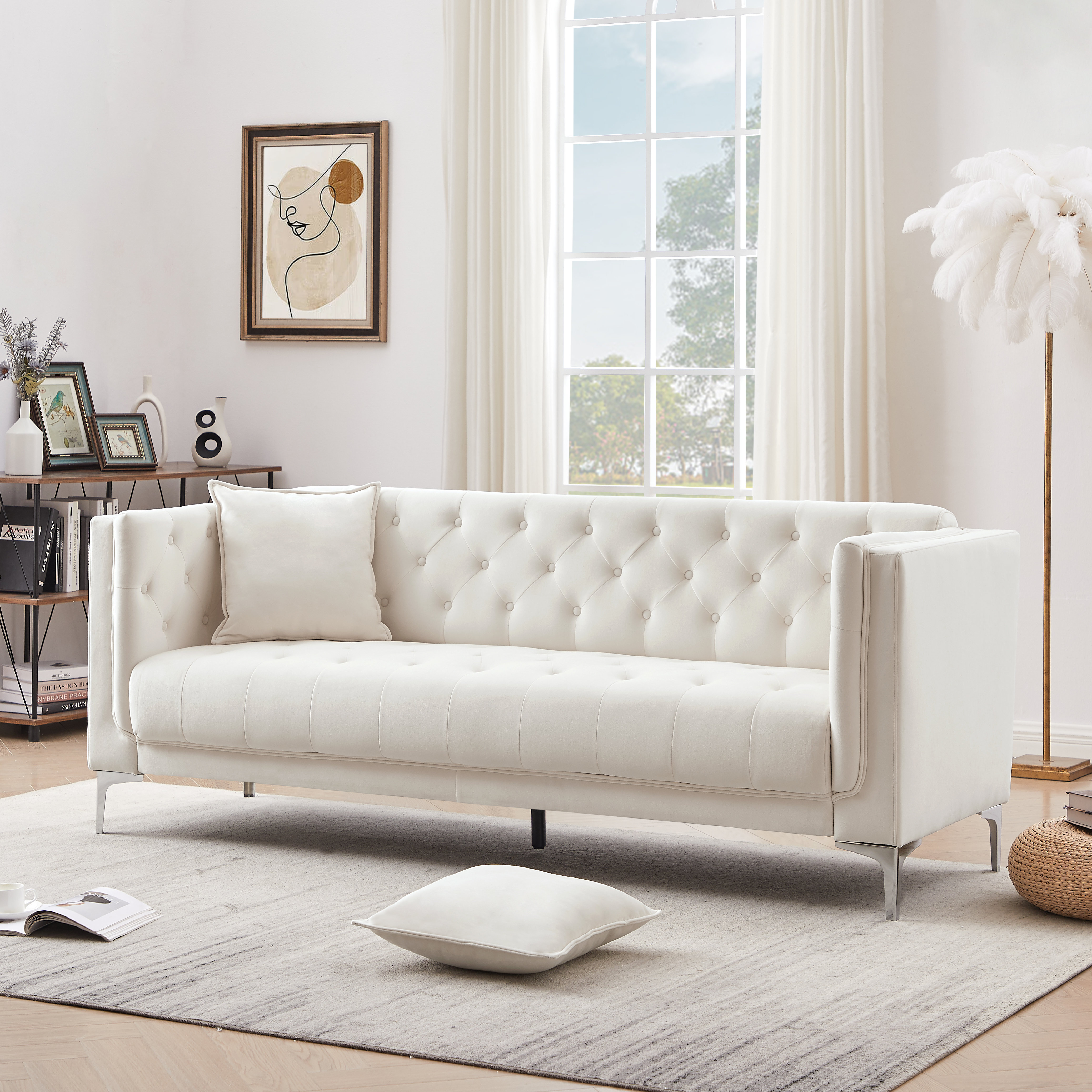 Big Comfy Couches 84'' Velvet Living Room Tufted Sofa with 2