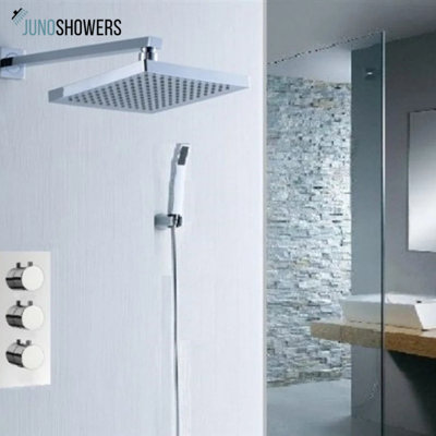 Système de douche en chrome poli avec pomme de douche à effet pluie et pulvérisateur à main réglable