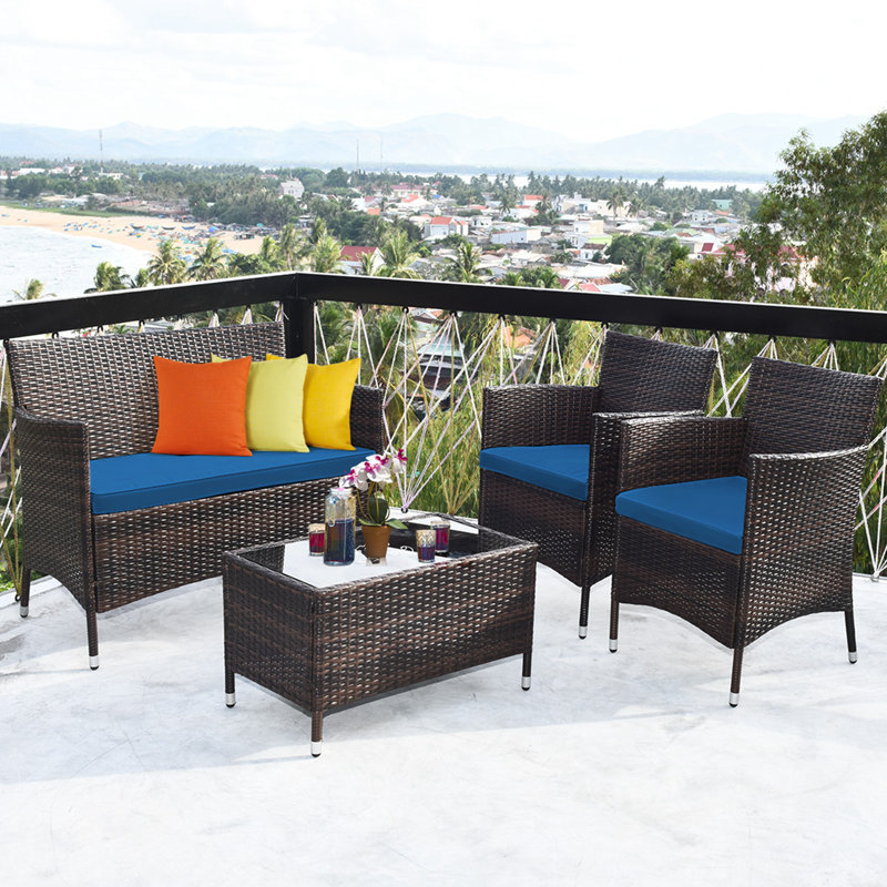 Rayna 4 - Person Patio Conversation Set with Cushions, Blue