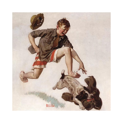 " Boy Chasing Dog with Pants " by Norman Rockwell Print