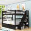 Lit superposé double en bois avec lit gigogne et escalier-224009685
