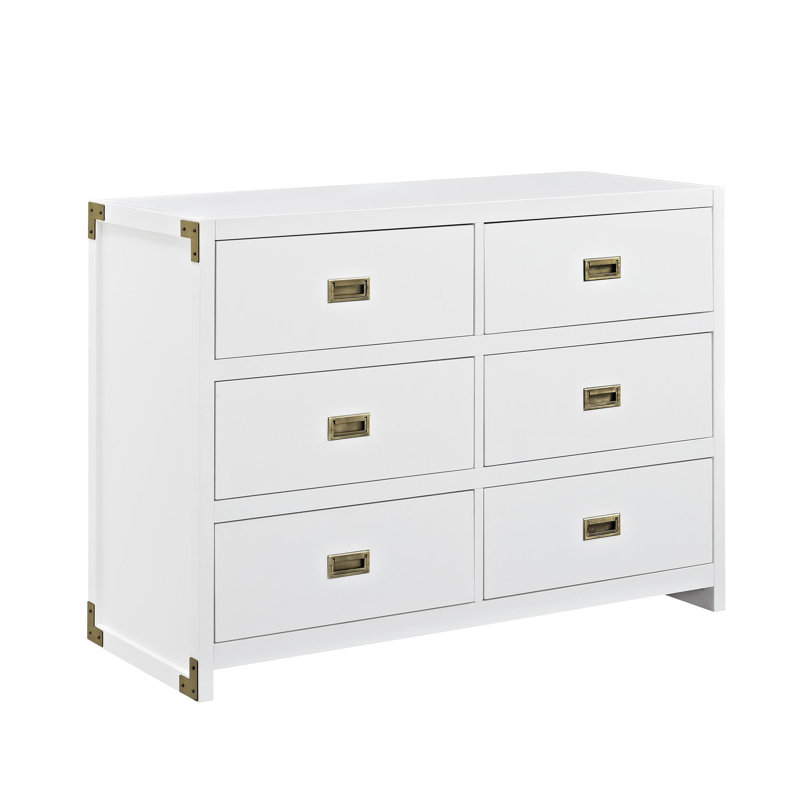 Hubble 6-Drawer Campaign-Inspired Manufactured Wood Dresser, White