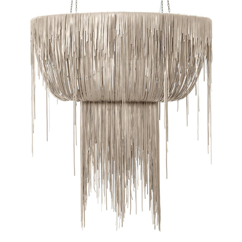 Leather Fringe Chandelier, 71" H x 63" W x 28" D, 8