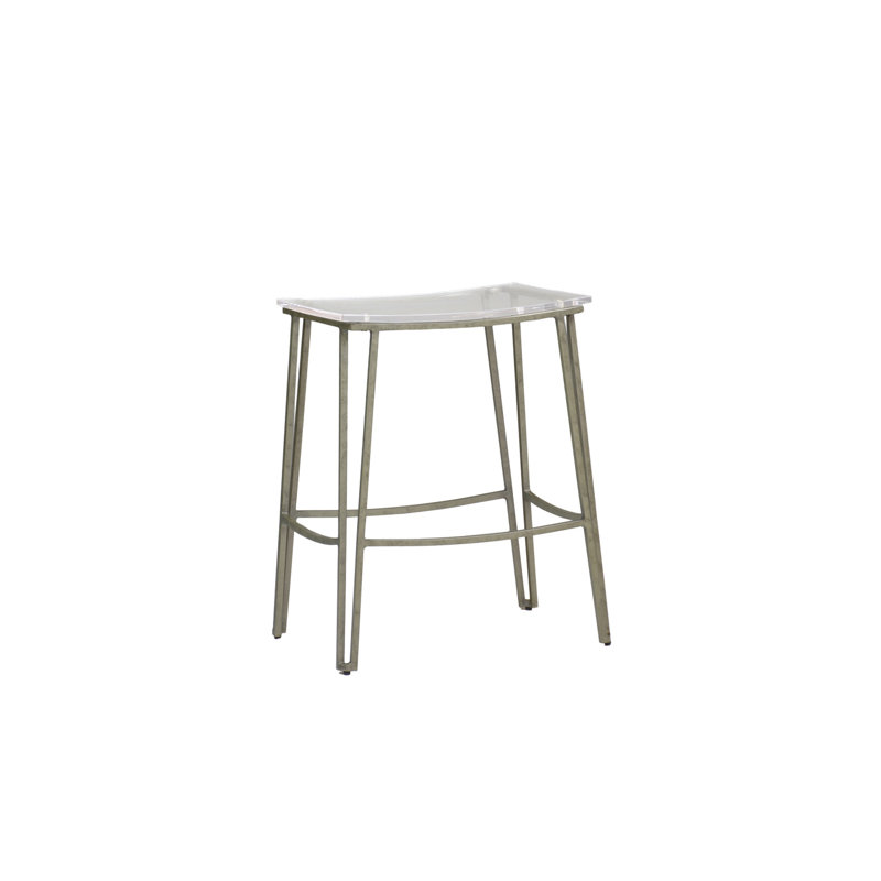 Antique Silver and Clear Acrylic Backless Counter Stool