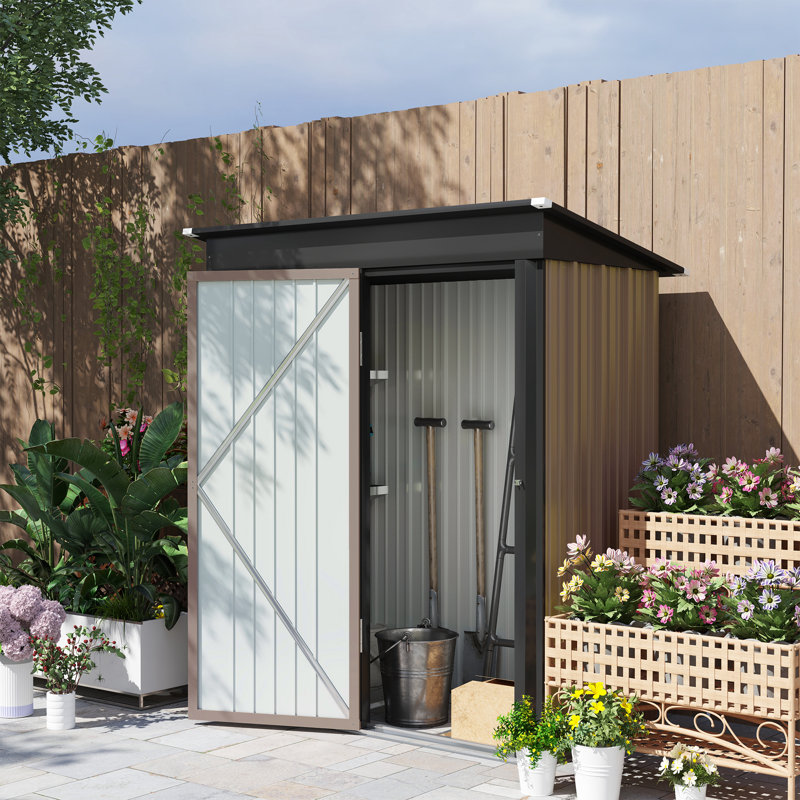 Outsunny 5x3ft Metal Garden Shed Lockable Brown with Foundation Kit