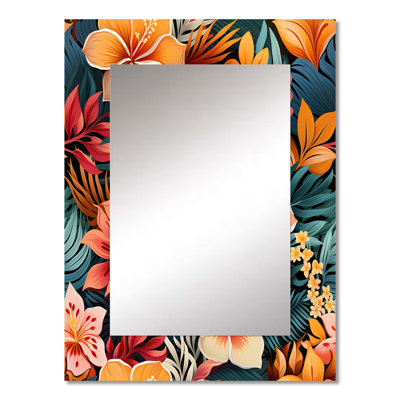Playful Multicolor Jungle Botanical Pattern - botanical  Unique Wall Mirror, Boho Mirror, Printed Metal Art