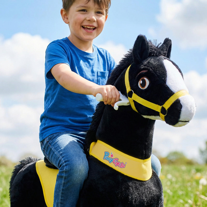 Model E Ride On Horse, Noir, Size 4 for Age 4-7