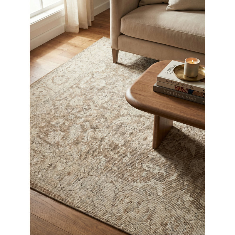 Tuscany Floral Area Rug in Brown, Rectangle 6' x 9'