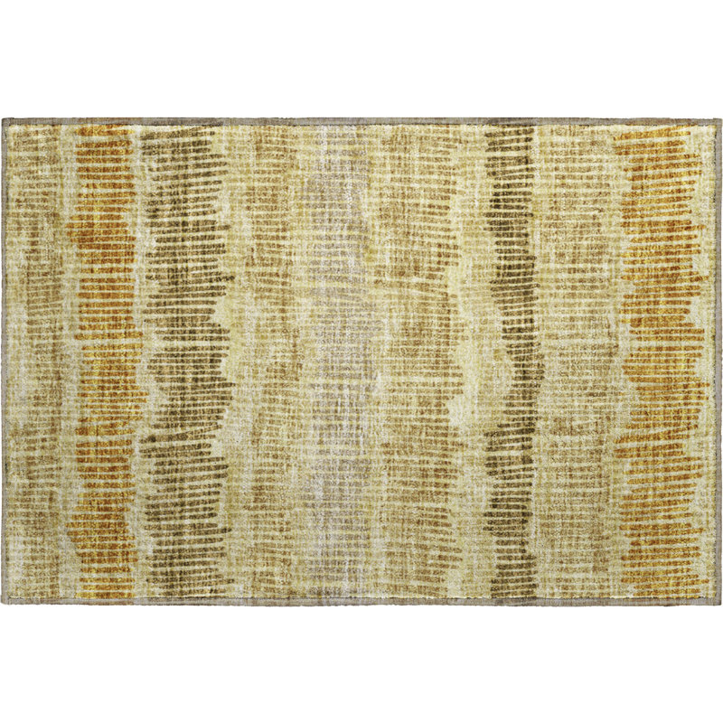 Premium Machine Washable Prisco Gold Rug, Rectangle 1'8" x 2'6"