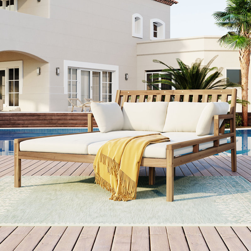 52.73" Acacia Wood Outdoor Patio Daybed, Light Teak
