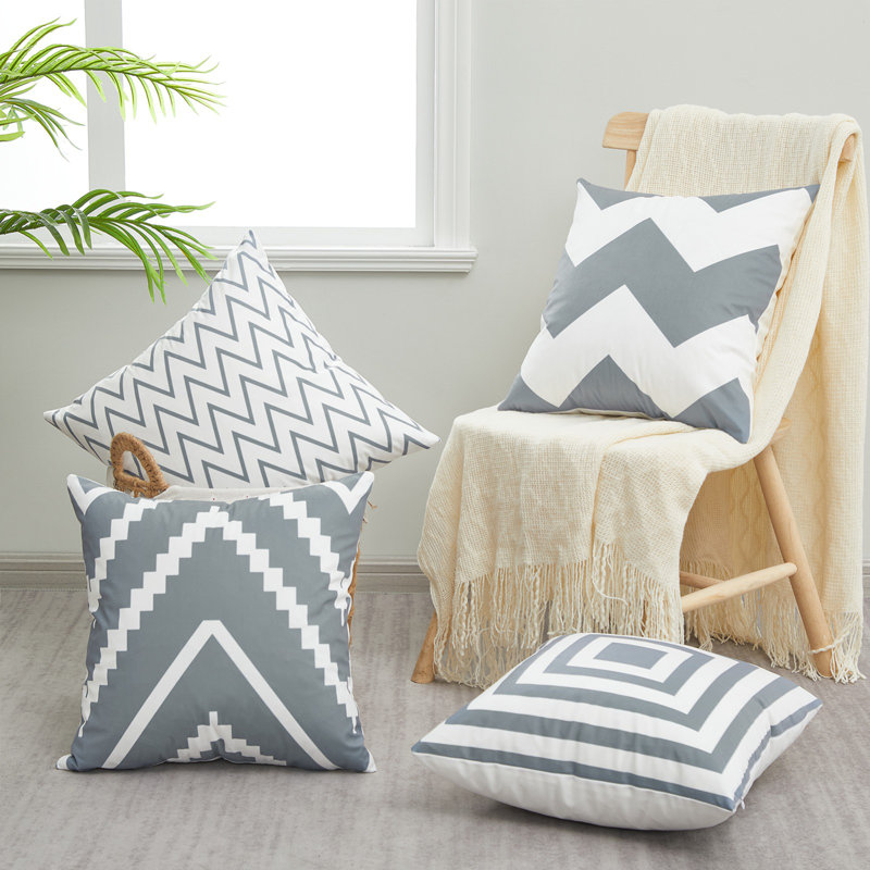 Housse de coussin Lendsey, Gris / blanc