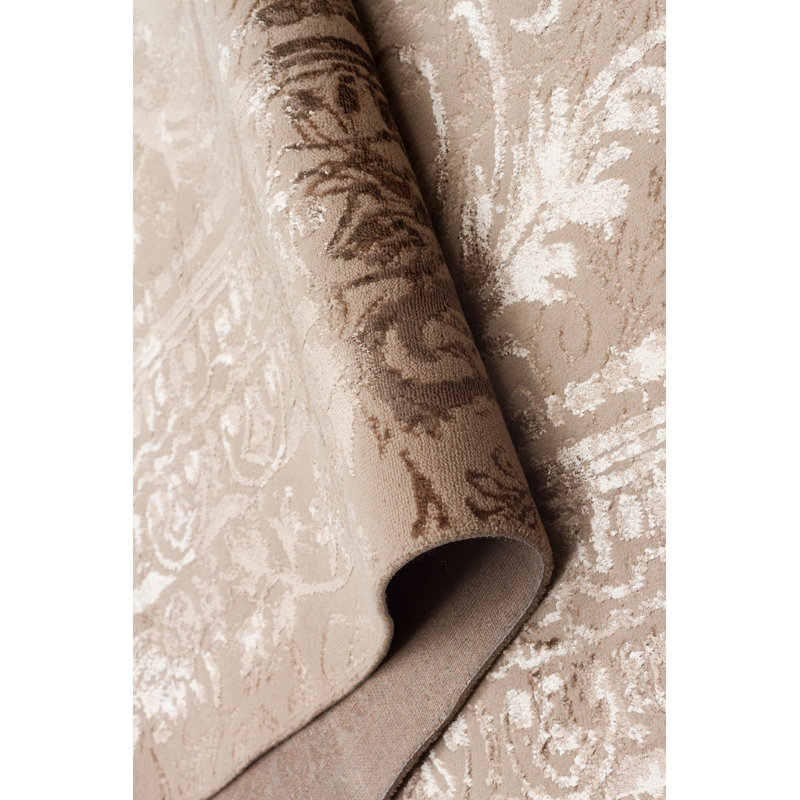 Tapis brun / blanc en polyester tissé à la machine, Rectangle 3 pi 11 po x 5 pi 11 po