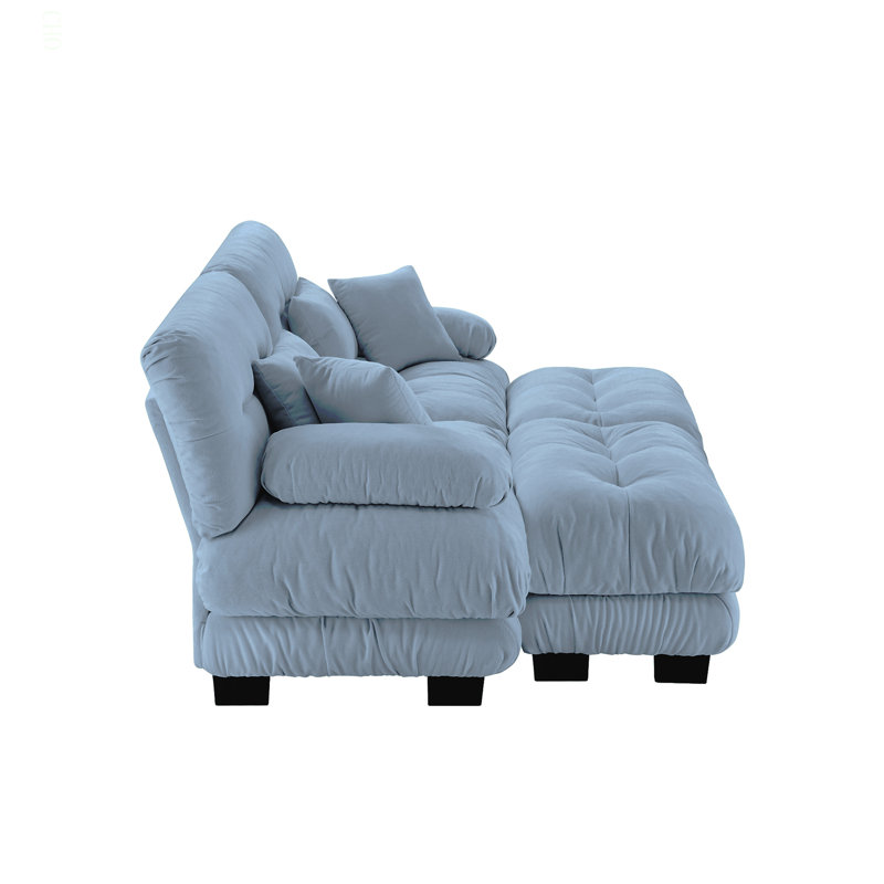 Canapé-lit Cloud Couch pour le salon, canapé 2 places en chenille avec 2 coussins lombaires et 2 coussins décoratifs, canapé rembourré à accoudoirs larges avec 2 repose-pieds, bleu chenille