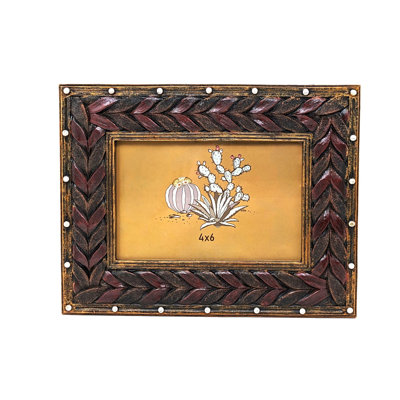 Resin Western Tabletop Picture Frame Faux Leather Cord Design 4x6