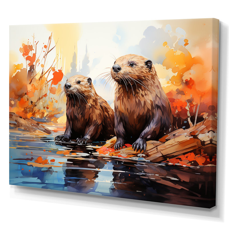Portrait of Beavers Habitat sur toile, H 24 po x l 32 po x P 1 po, Toile tendue