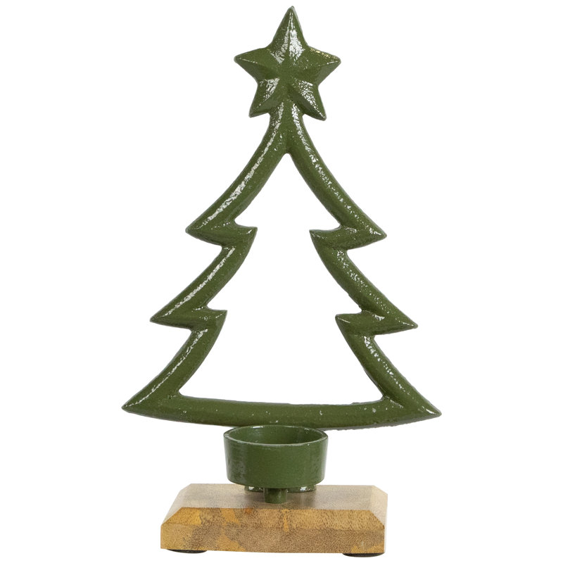 Winter Tree With Star Topper Metal Christmas Tealight Holder - 9.5"