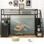 Full Size Metal Loft Bed With Storage Staircase And Wardrobe-754105327