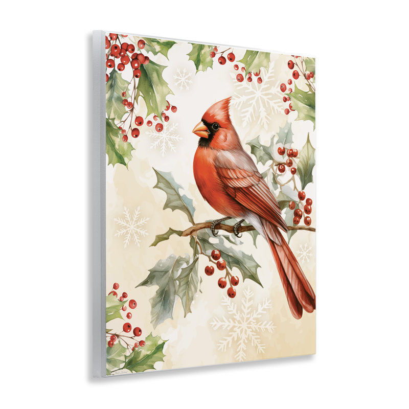 Plaque murale cardinal sur une branche de houx, design par Nicole DeCamp