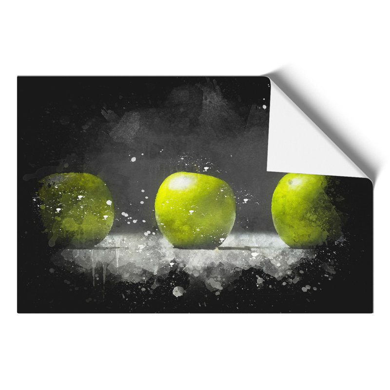 Row of Green Apples Paint Splash - Frameless Print, 21cm H x 30cm W x 0.1cm D